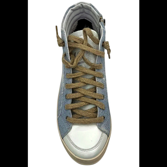 P448 Women's Skate Leather High Top Italian Sneaker Denim 2 - Medium - Picture 2 of 3
